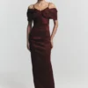 Thelma Bardot maxi-jurk – wijnrood Thelma Bardot maxi-jurk – wijnrood