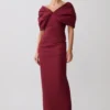 Thelma Bardot maxi-jurk – wijnrood Thelma Bardot maxi-jurk – wijnrood