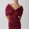 Thelma Bardot maxi-jurk – wijnrood Thelma Bardot maxi-jurk – wijnrood