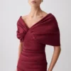 Thelma Bardot maxi-jurk – wijnrood Thelma Bardot maxi-jurk – wijnrood
