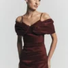Thelma Bardot maxi-jurk – wijnrood Thelma Bardot maxi-jurk – wijnrood