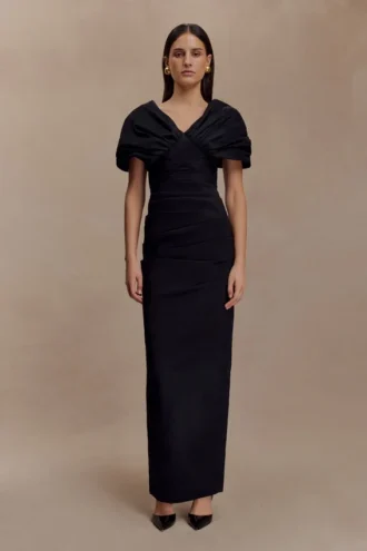 Thelma Bardot maxi-jurk – Zwart
