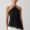Theodosia asymmetrische haltertop met kant – Zwart Theodosia asymmetrische haltertop met kant – Zwart
