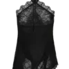 Theodosia asymmetrische haltertop met kant – Zwart Theodosia asymmetrische haltertop met kant – Zwart