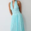 Thien halter midi-jurk met capuchon – Blauw Thien halter midi-jurk met capuchon – Blauw