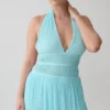 Thien halter midi-jurk met capuchon – Blauw Thien halter midi-jurk met capuchon – Blauw