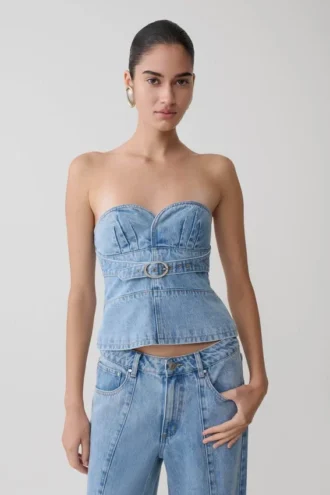 Tommy strapless Denim Top met gesp – Classic Blue