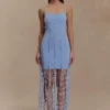 Tove handgebreide mini-jurk met bloemen – Blauw Tove handgebreide mini-jurk met bloemen – Blauw