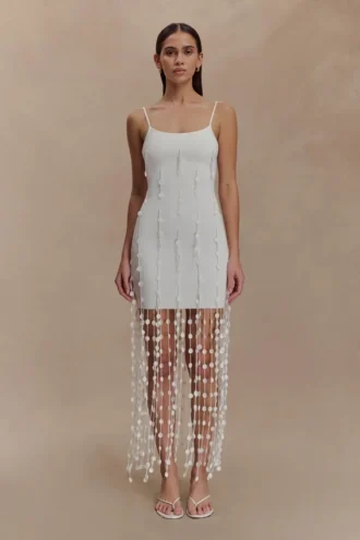 Tove handgebreide mini-jurk met bloemen – Wit