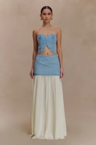 Tully Chiffon Denim Maxi-rok – 80’s Blue
