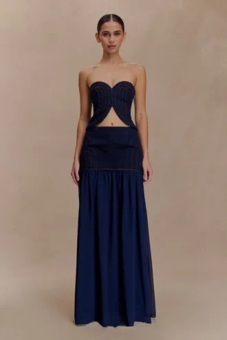 Tully Chiffon Denim Maxi-rok – Indigo Blue