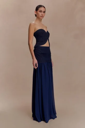 Tully Chiffon Denim Maxi-rok – Indigo Blue