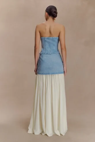 Tully strapless Denim top met stiksels – 80’s Blue