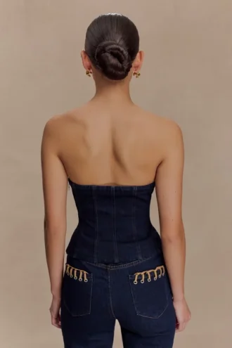 Tully strapless Denim top met stiksels – Indigo blauw