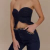 Tully strapless Denim top met stiksels – Indigo blauw Tully strapless Denim top met stiksels – Indigo blauw