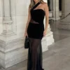 Vashti maxi-jurk met mesh-uitsnijdingen – Zwart Vashti maxi-jurk met mesh-uitsnijdingen – Zwart