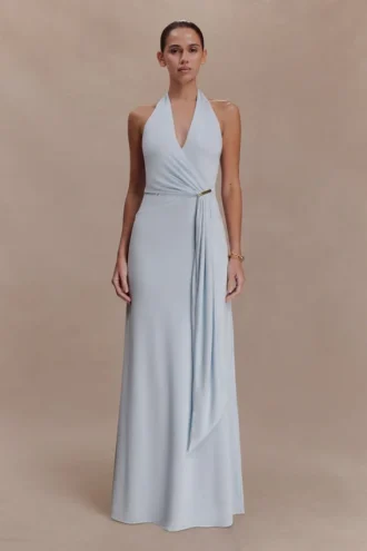 Veda Slinky halter maxi-jurk – lichtblauw