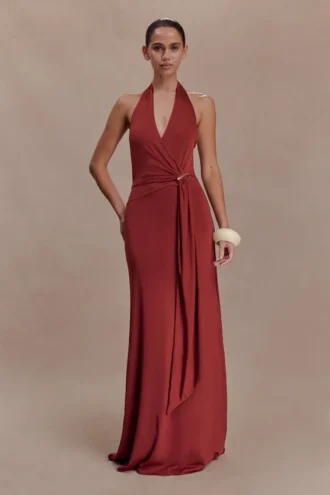 Veda Slinky halter maxi-jurk – Russet