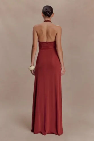 Veda Slinky halter maxi-jurk – Russet
