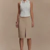 Vera Twill midi-rok met split aan de voorkant – Camel Vera Twill midi-rok met split aan de voorkant – Camel