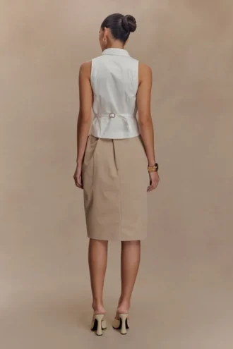Vera Twill midi-rok met split aan de voorkant – Camel