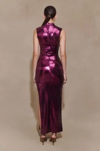 Veronica midi-jurk met pailletten – Pruim