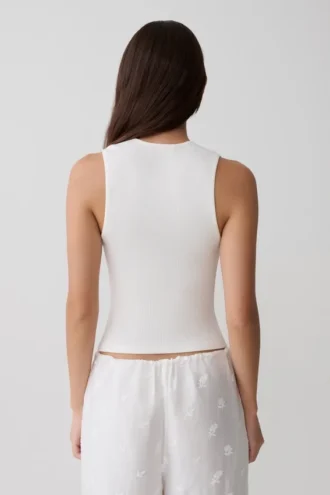 Vianna Broderie geribbelde tanktop – ivoor