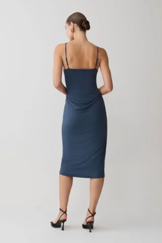 Vina gerimpelde jersey midi-jurk – inktblauw