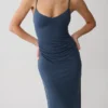 Vina gerimpelde jersey midi-jurk – inktblauw Vina gerimpelde jersey midi-jurk – inktblauw