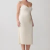 Vina gerimpelde jersey midi-jurk – ivoor