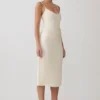 Vina gerimpelde jersey midi-jurk – ivoor