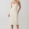 Vina gerimpelde jersey midi-jurk – ivoor