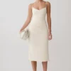 Vina gerimpelde jersey midi-jurk – ivoor