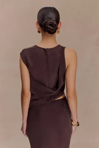 Violeta asymmetrische top – donkere chocoladebruin