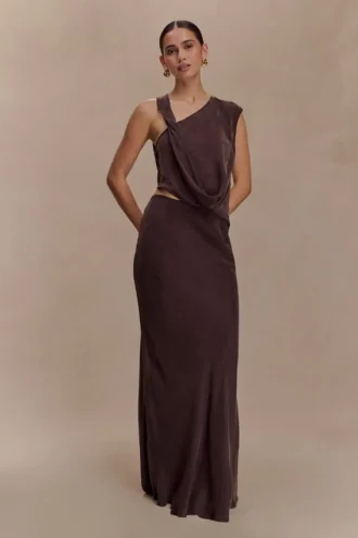 Violeta maxi-rok – donkere chocoladebruin