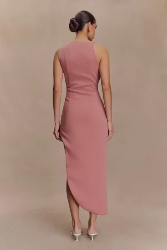Virginia Suiting geborduurde midi-jurk – Burnt Rose
