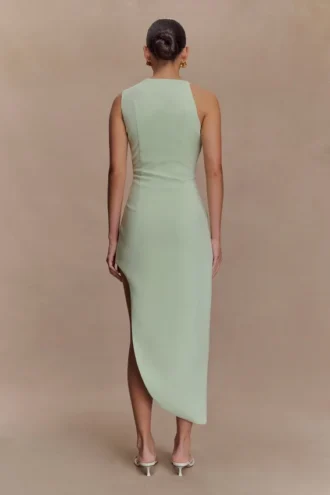 Virginia Suiting geborduurde midi-jurk – salie