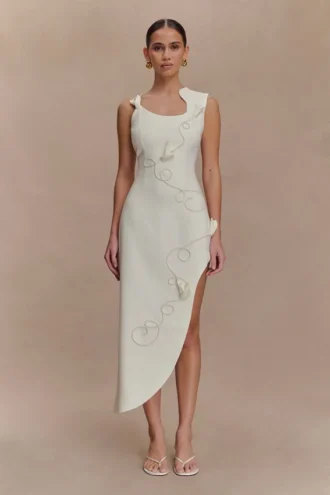 Virginia Suiting geborduurde midi-jurk – Wit