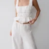 Vivian geborduurde broek met strik in de taille – Wit