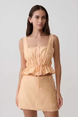 Vivian geborduurde mouwloze top – Oranje