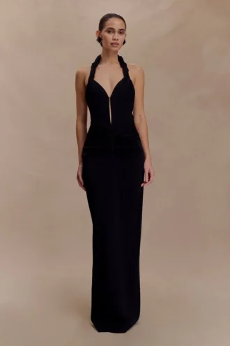 Vivianne maxi-jurk met lage hals – Zwart