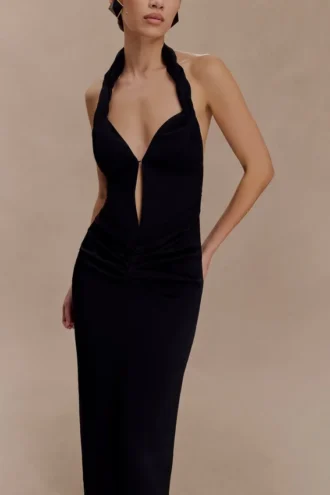 Vivianne maxi-jurk met lage hals – Zwart