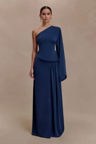 Vivica Slinky gerimpelde maxi-rok – Midnight Navy