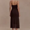 Willa gerimpelde midi-jurk van mesh – Chocoladebruin Willa gerimpelde midi-jurk van mesh – Chocoladebruin