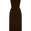 Willa gerimpelde midi-jurk van mesh – Chocoladebruin Willa gerimpelde midi-jurk van mesh – Chocoladebruin
