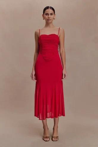 Willa gerimpelde midi-jurk van mesh – Ruby