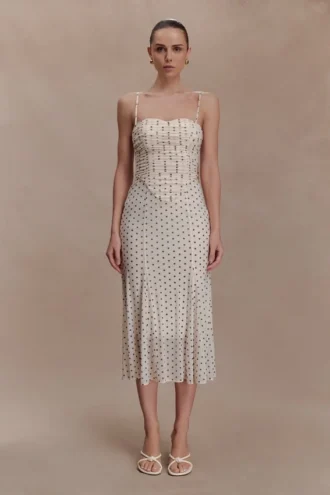 Willa gerimpelde midi-jurk van mesh – stippen