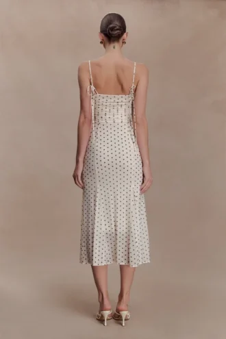Willa gerimpelde midi-jurk van mesh – stippen