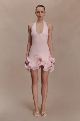 Willowmena mini-jurk met halterhals en rechte zoom – babyroze