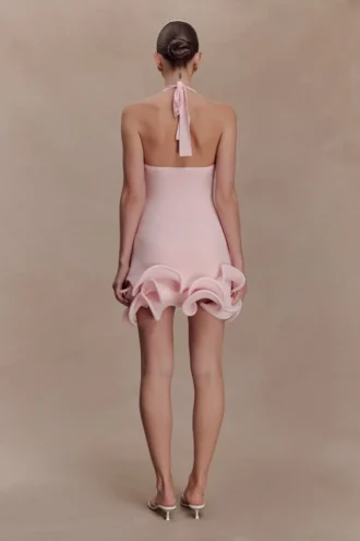 Willowmena mini-jurk met halterhals en rechte zoom – babyroze